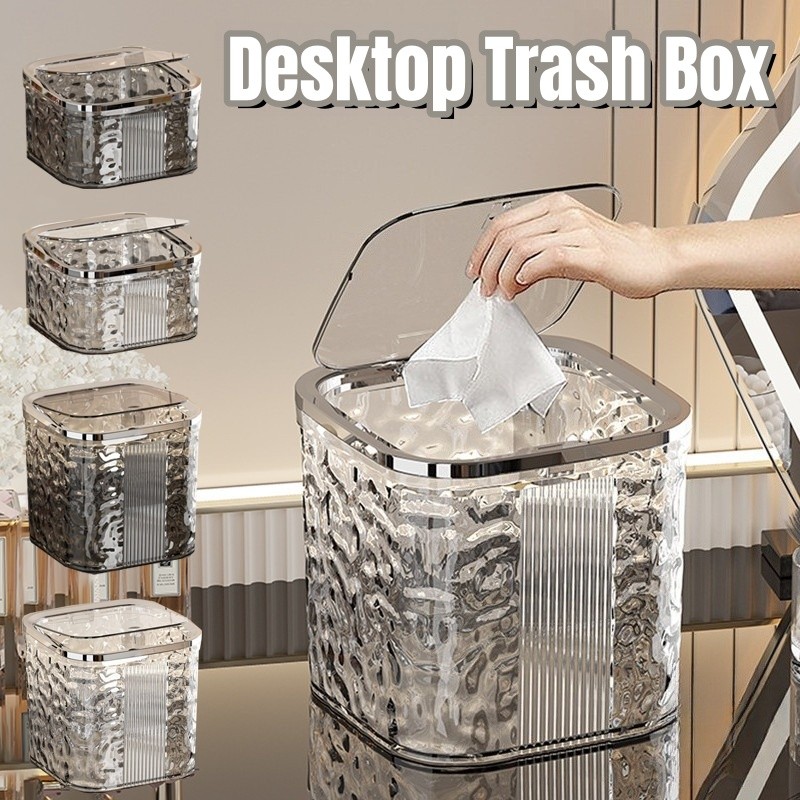 Mini Trash Can Portable with Lid Dustbin Portable Dust Box Desktop ...