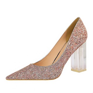 Bigtree High Heels 9217-1 Fashion Transparent Crystal Heel Thick Heel ...