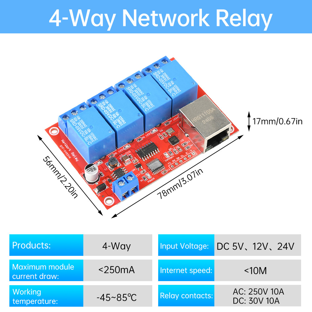 Pcbfun DC 5V/12V/24V 4/8 Way TCPIP Network Ethernet Relay Module Switch ...