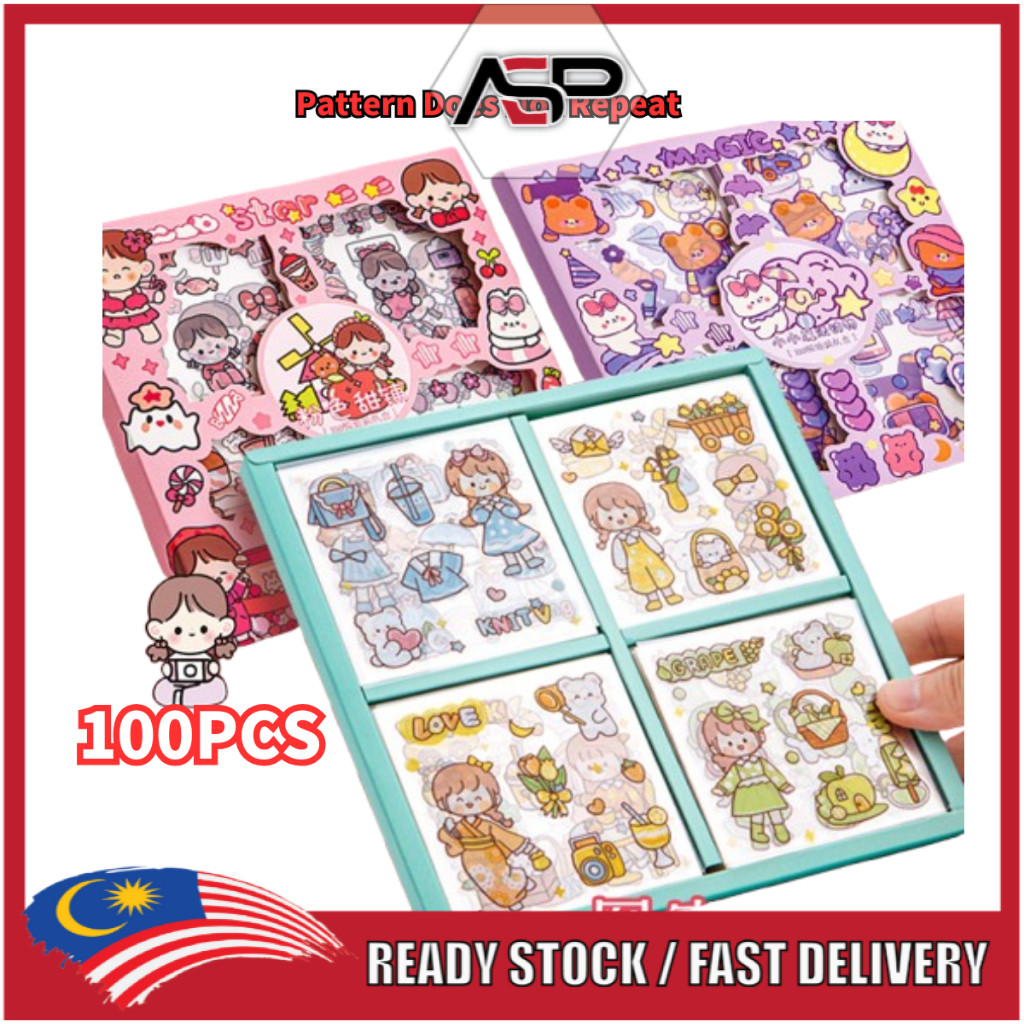 ASP 100pcs Cute Stickers Box Waterproof Sticker Gift Box Notebook ...