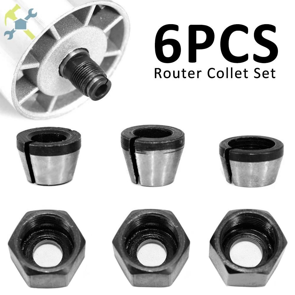 6pcs 6/6.35/8mm Trimmer Collet Chuck Router Bit Collet Chuck Head ...