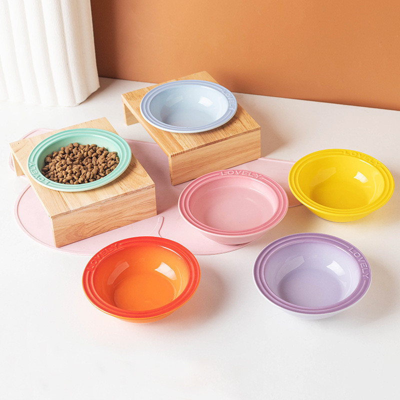 Cool Color Same Style Ceramic Cat Bowl Anti-overturning Drinking Water Bowl  Pet Dinner Plate Anti-Black Chin Pre-Meal Bowl Milk Bowl Food Bowl
