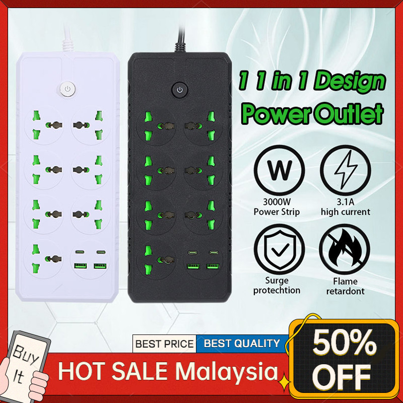 2 USB Port 7 Universal Power Strip Extension Plug Power Socket Electric ...