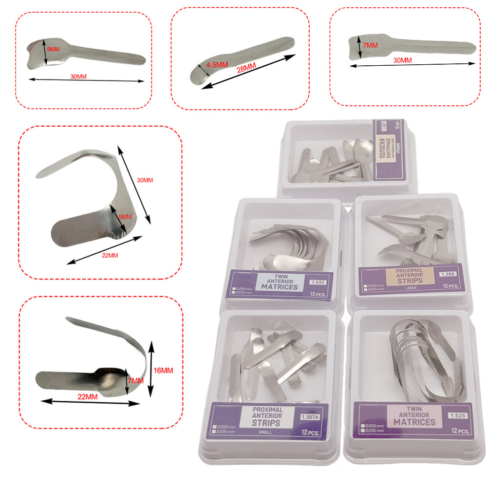 12Pcs/box Dental Matrix Bands Twin Anterior Matrices Stainless Steel ...