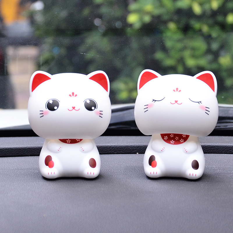 Bobble Head Nodding Cat for Car Dashboard, Solar Lucky Car Decoration, Cute Miniature Figure Automobile Decoration, Gifts for Men (Face
