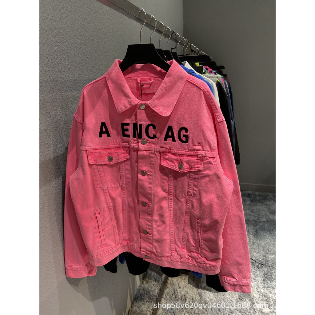 High Version B Home Letter Embroidery Pink Denim Jacket European ...