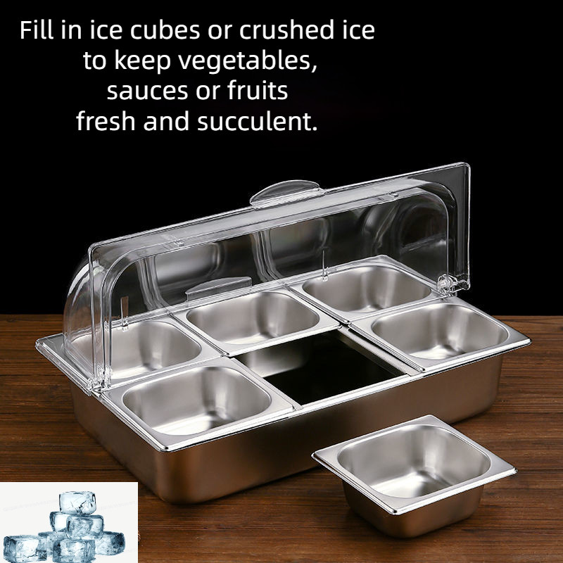 Condiment Tray with Ice Chamber 6Removable Compartments Container