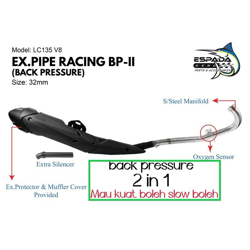 2in1 Espada exhaust BP2 LC135 v1v8 28mm 32mm back pressure with silencer Shopee Malaysia