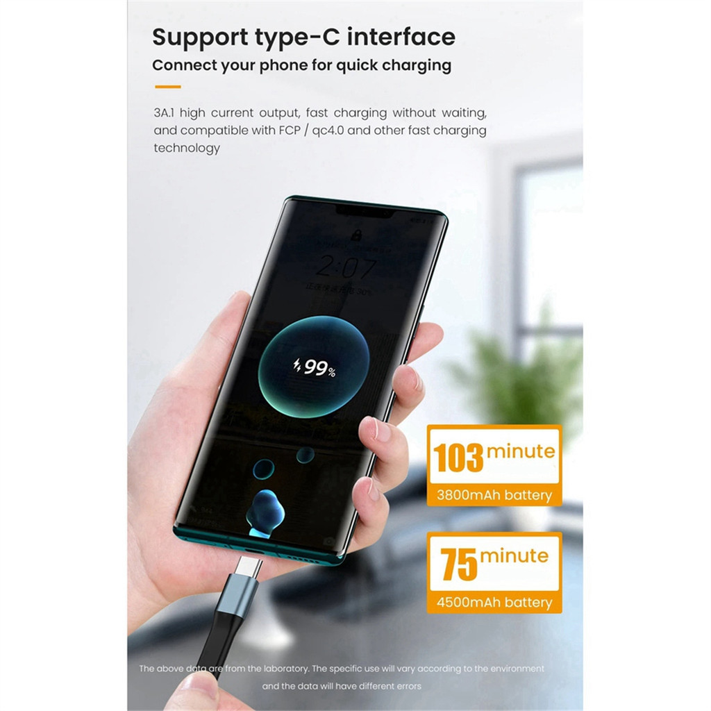 Mini 3A USB Type-C Fast Charging Data Cable Portable Keychain QC 3.0 ...