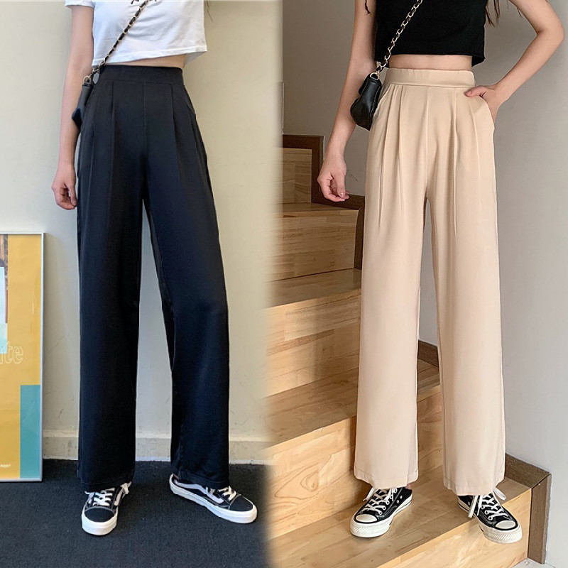 Wide Leg Long Baggy Pants Women High Waist Drape Straight Cut Korean ...