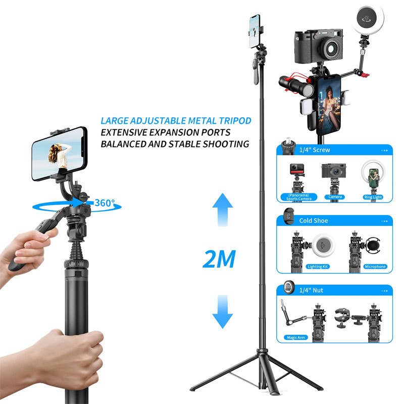 Balanced Stable Shooting Expansion Bluetooth Metal Tripod Selfie Stick ...