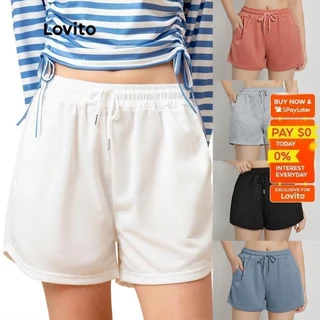 Lovito Casual Solid Drawstring Shorts for Woman L00242 (White/Black/Grey/Pink/Blue)