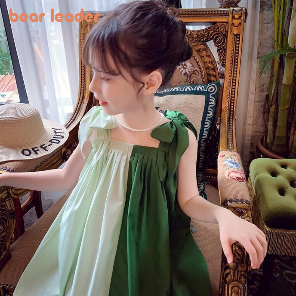 Bear Leader Girls' Summer Patch Green Casual Wear Bow Strap Dress 3-7 ...