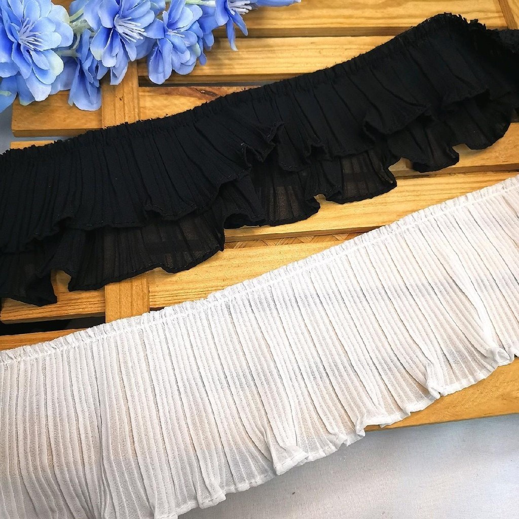 (1mts) Border lace ruffle/kain ruffle/lace pleated/lace kedut/wrinkle ...