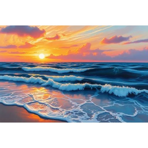 Golden Sunset Beach Waves Wall Art Canvas Print for Living Room ...