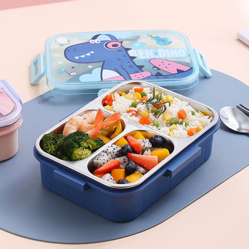 800ml Cartoon Stainless Steel 304 Lunch Box With Spoon Kids Leak-Proof ...