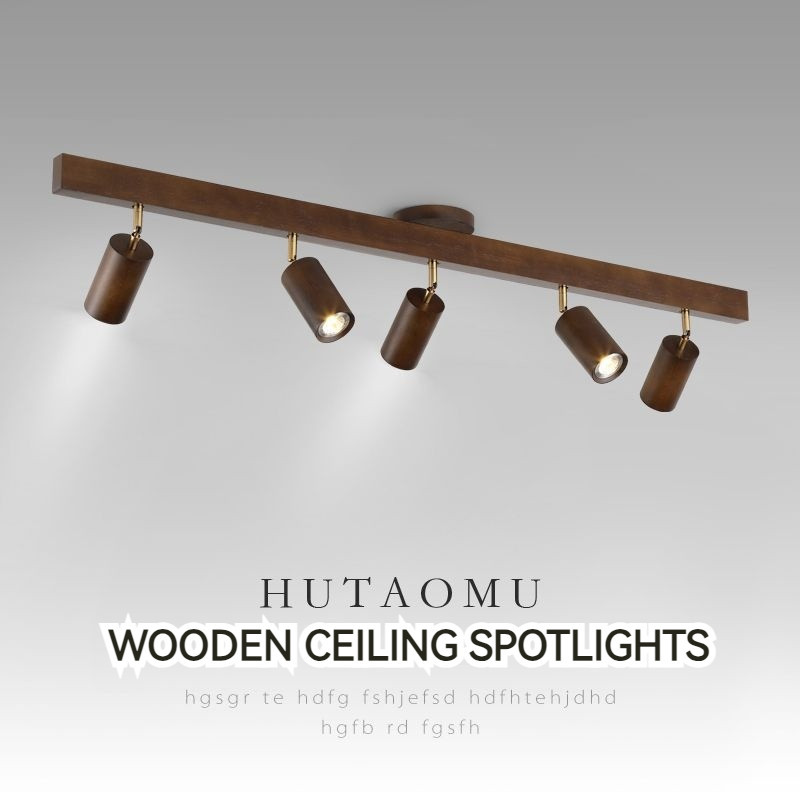 Nordic 4-Light Wood Grain LED Track Spotlight Ceiling Fixture, Adjustable Directional Heads, Walnut Finish With Neutral Light, Flush Mount