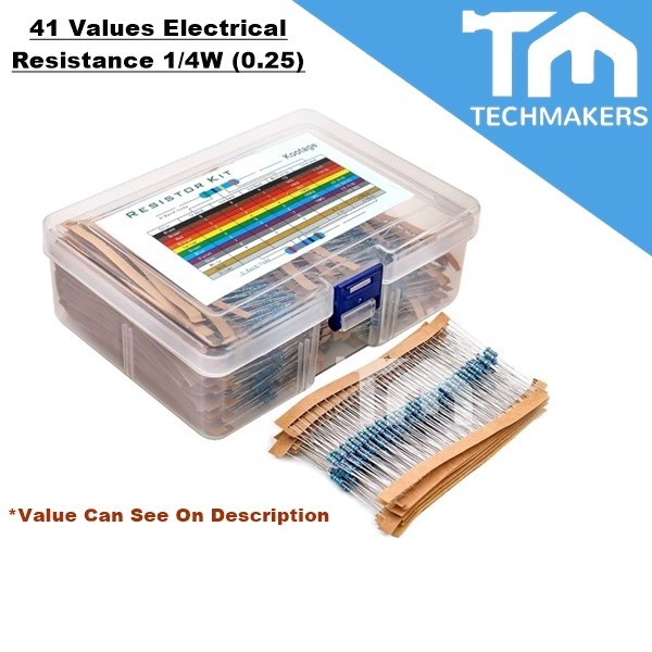 1/4W(0.25) 820 Pcs Electronic Resistance 41 Values ​​Electrical Resistance Kit 1 Ohm to 1M Ohm Techmakers