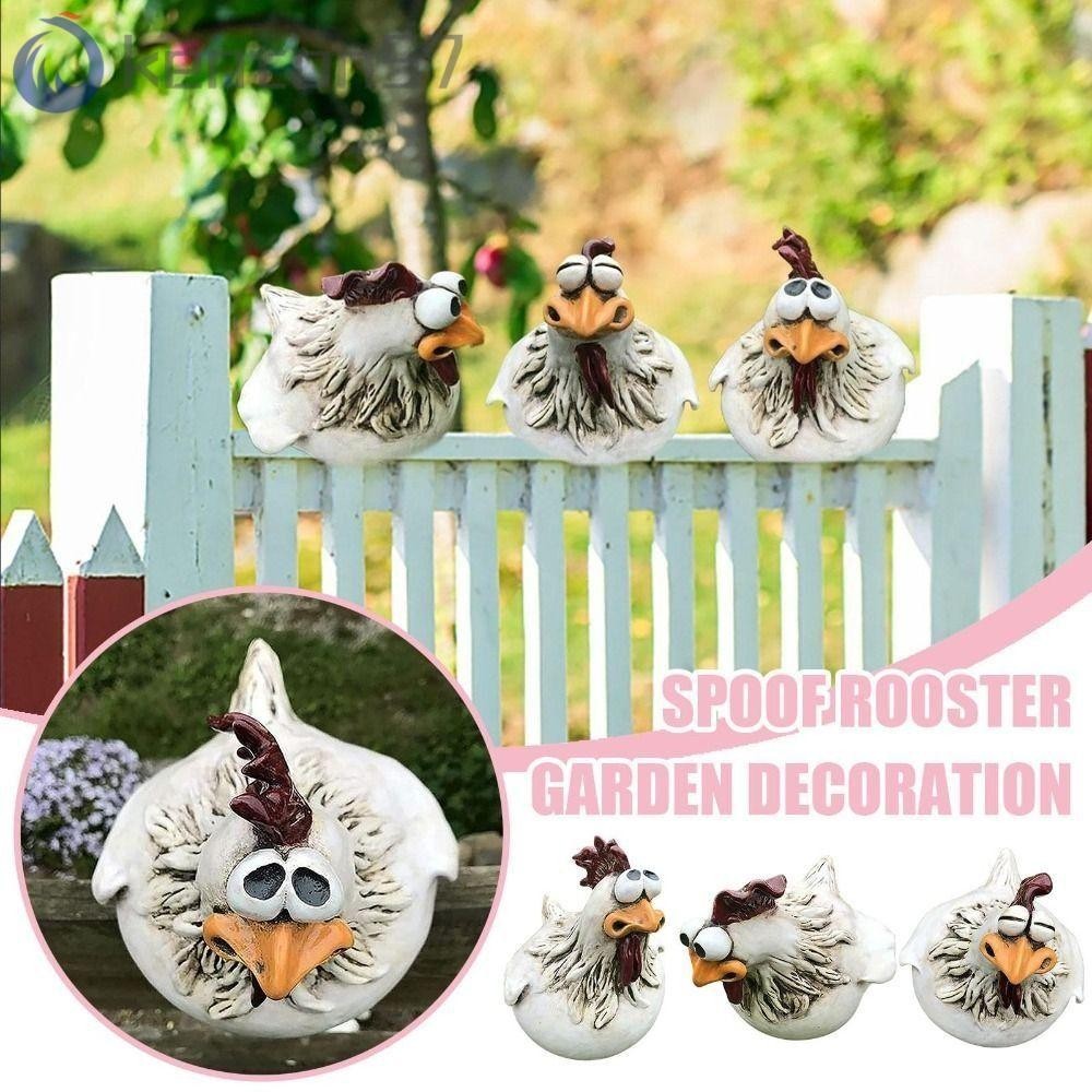 KENTON Big-eyed Chicken Ornaments, Rooster Shape Resin Craft Garden ...