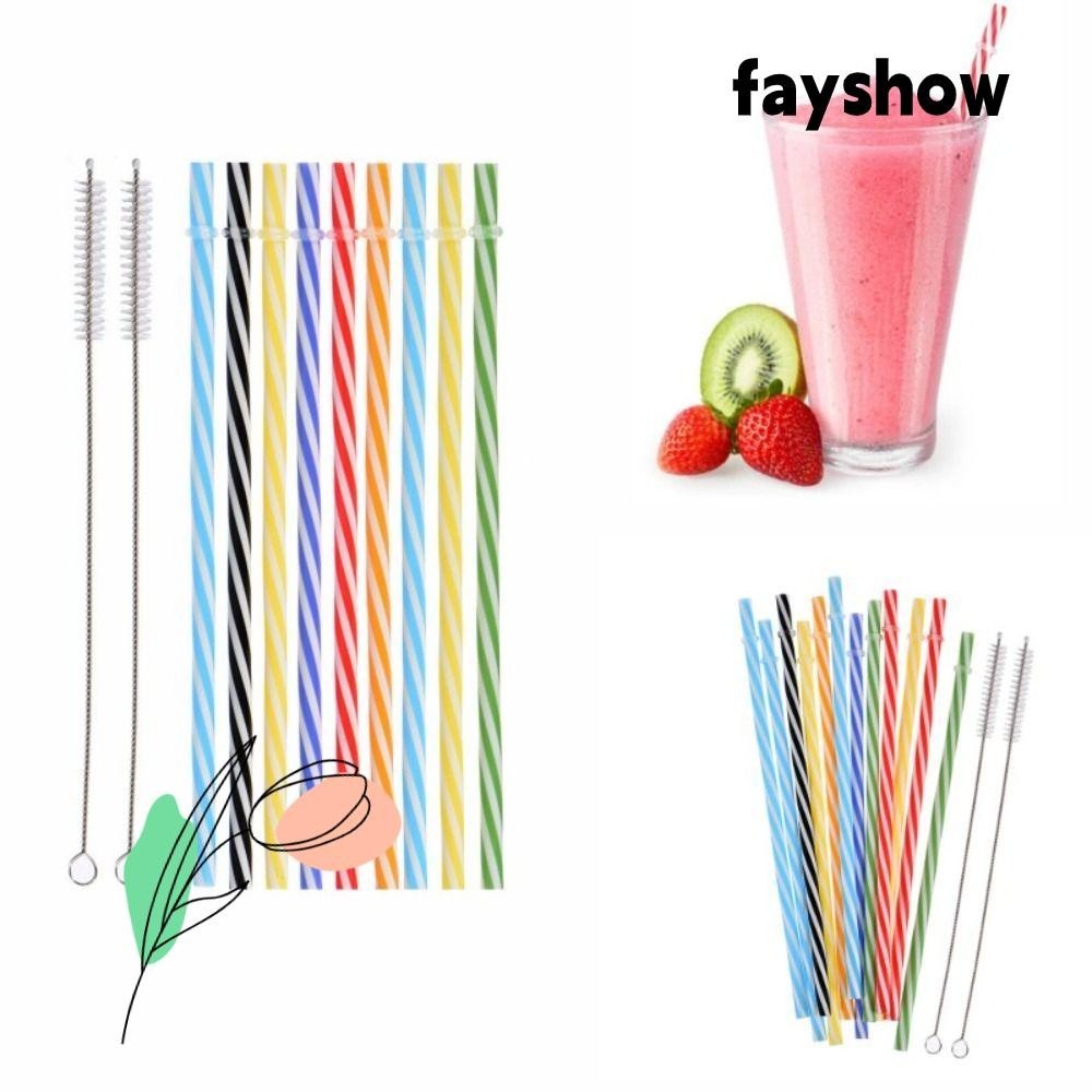 FAYSHOW 12 Pcs Drinking Striped Straws, with Cleaning Brush Reusable