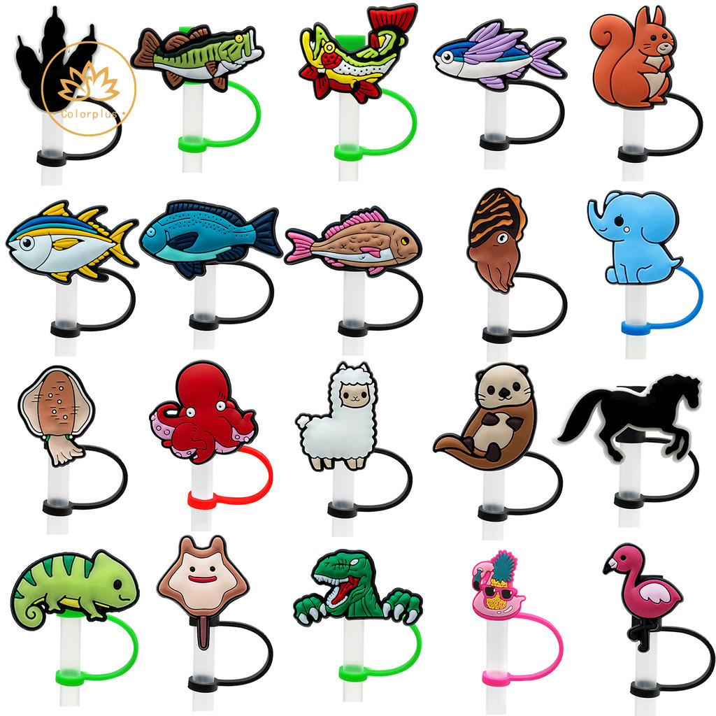 Colorplus 8mm 1PCS PVC Cute Animals Straw Topper Reusable Preventing ...