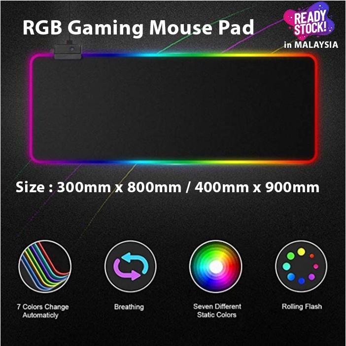 USB RGB Colour LED Lighting Gaming Mouse Pad Large Colorful Lighting ...