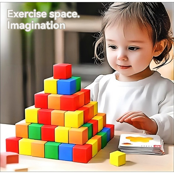 30pcs 3cm Wooden Cubes Random Color Early Learning Maths Building Block
