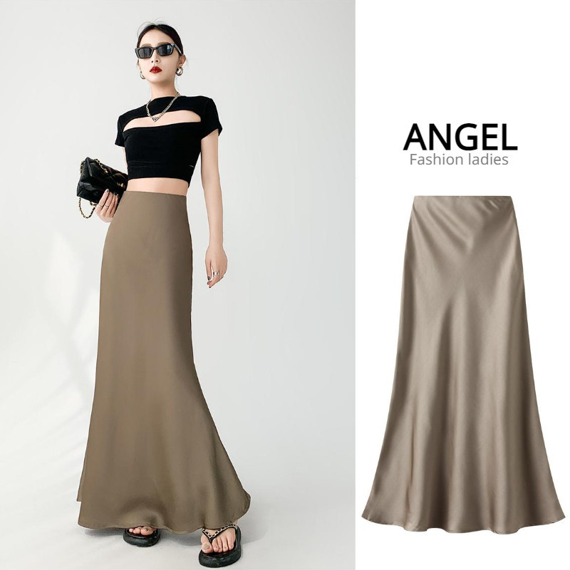 [12 colors]ANGEL Fashion women's midi skirt Fishtail solid color Korean ...