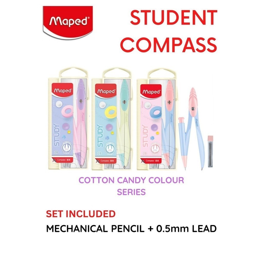 [ MAPED ] PASTEL COLOUR STUDY STUDENT METAL MECHANICAL PENCIL COMPASS ...