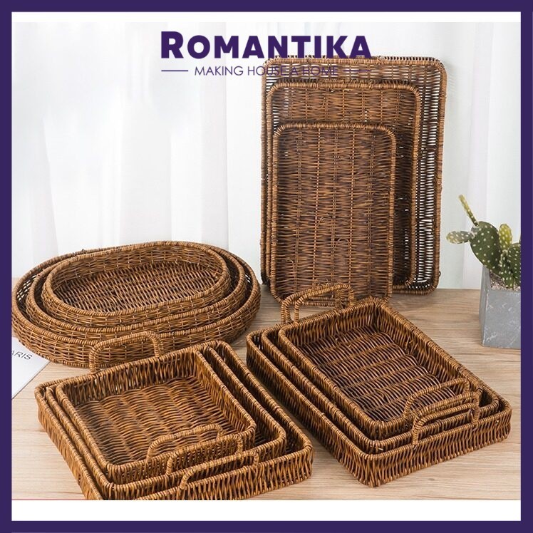 Romantika Plastic Woven Tray High quality pp rattan basket home storage ...