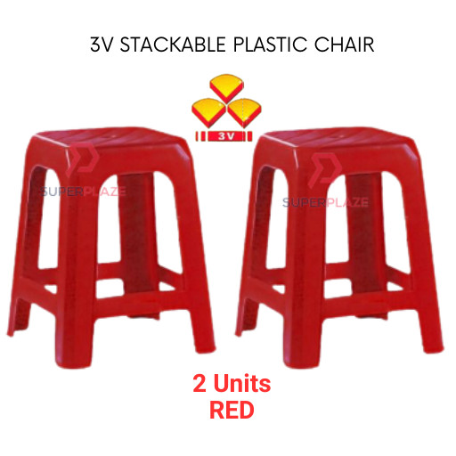 2 Units Red 3V Stackable Plastic Stool Plastic Chair Plastic Bench ...