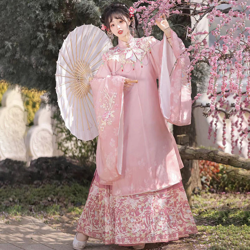【粉樱】明制立领马面裙刺绣云肩汉服女日常春夏款唐装Super Fairy Chinese Hanfu Set Women Horse ...