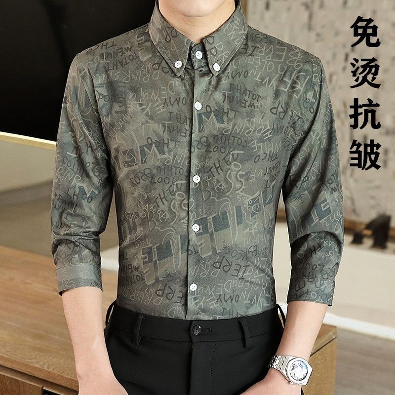 Men Men's ThreeQuarter Sleeve Shirt Trendy NonIron AntiWrinkle