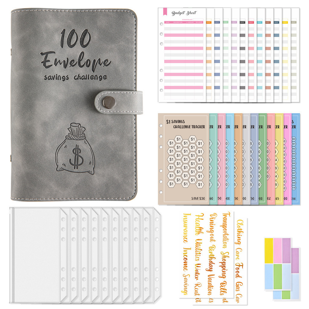 100 Days Envelope Challenge A6 Loose-leaf Notebook Set Couple 100 Day ...