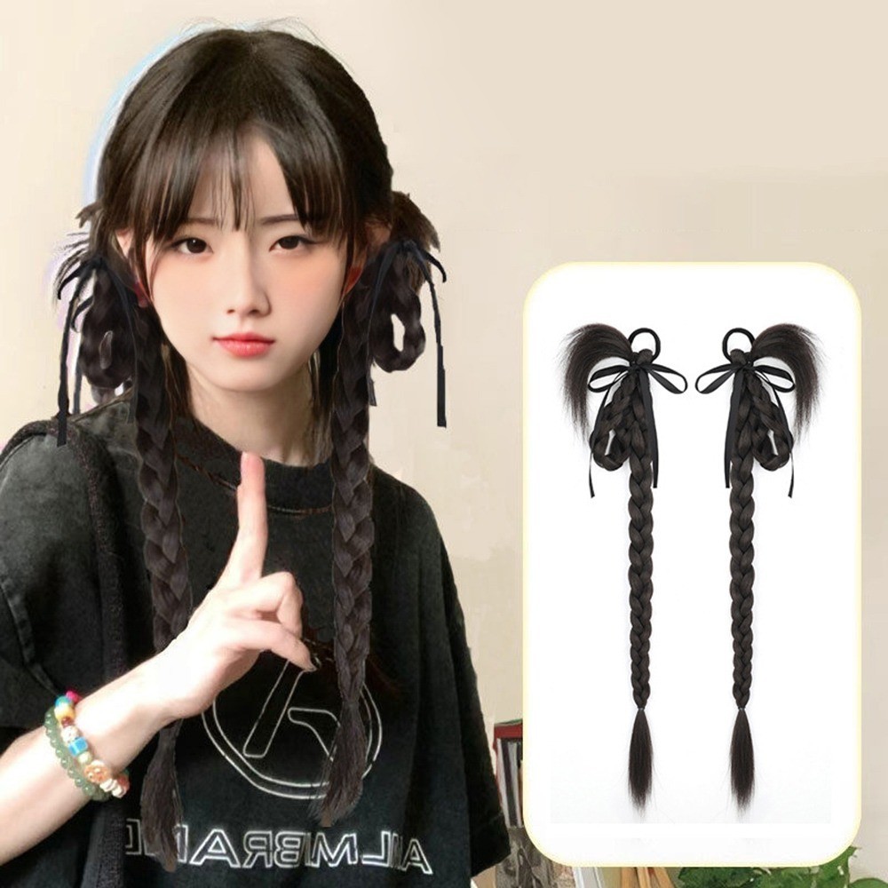 Y2K Ribbon Bow Chicken Feather Ponytail Wig Woman Simulated Twists ...