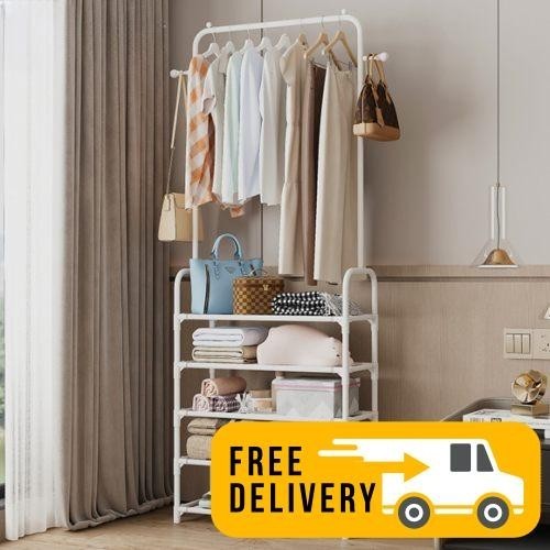 Multipurpose Cloth Rack 5 Tier Hang Clothes Stainless Steel Storage ...