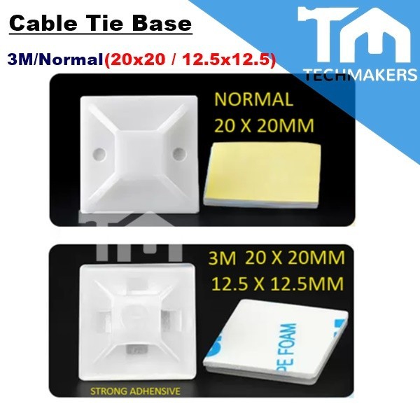 Cable Tie Base / Cable Tie Stand Sticking Mounting Base Self-Adhensive Cable Wire Zip Tie 20x20 12.5x12.5 3M Strong