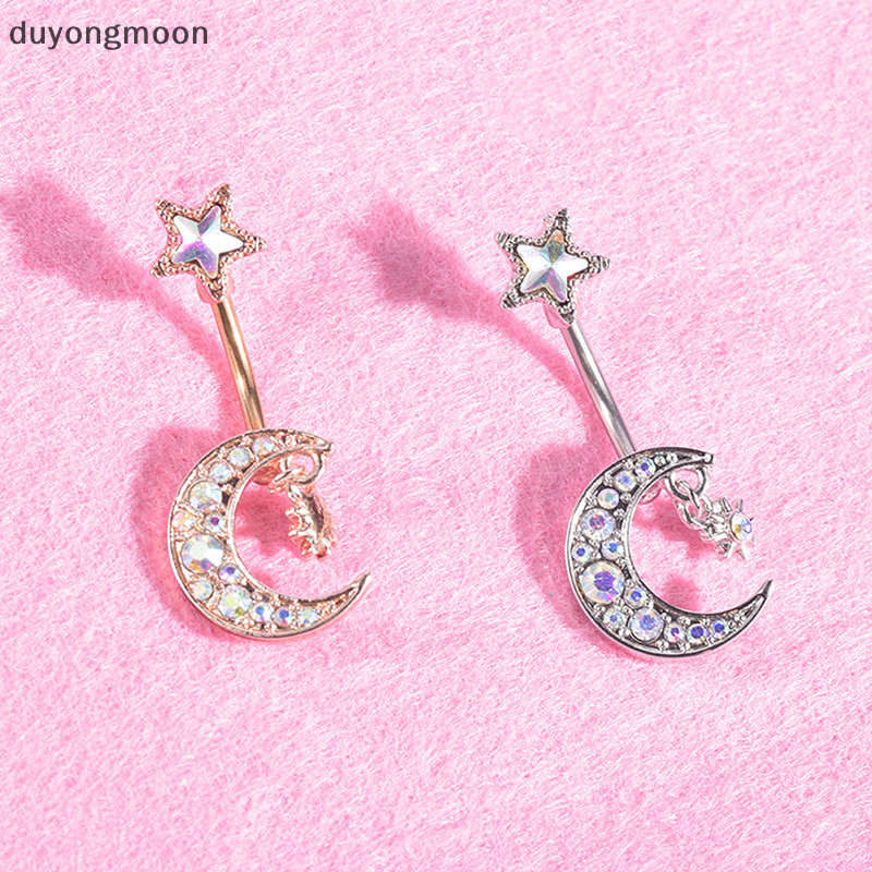(duyongmoon) Navel Belly Button Rings Bar Crystal Moon Star Dangle Body ...