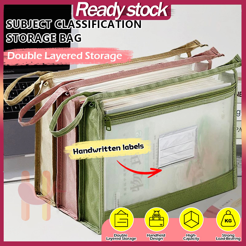 A4 Paper File Folder Zipper Bags Double Layer Nylon Document Bag School ...
