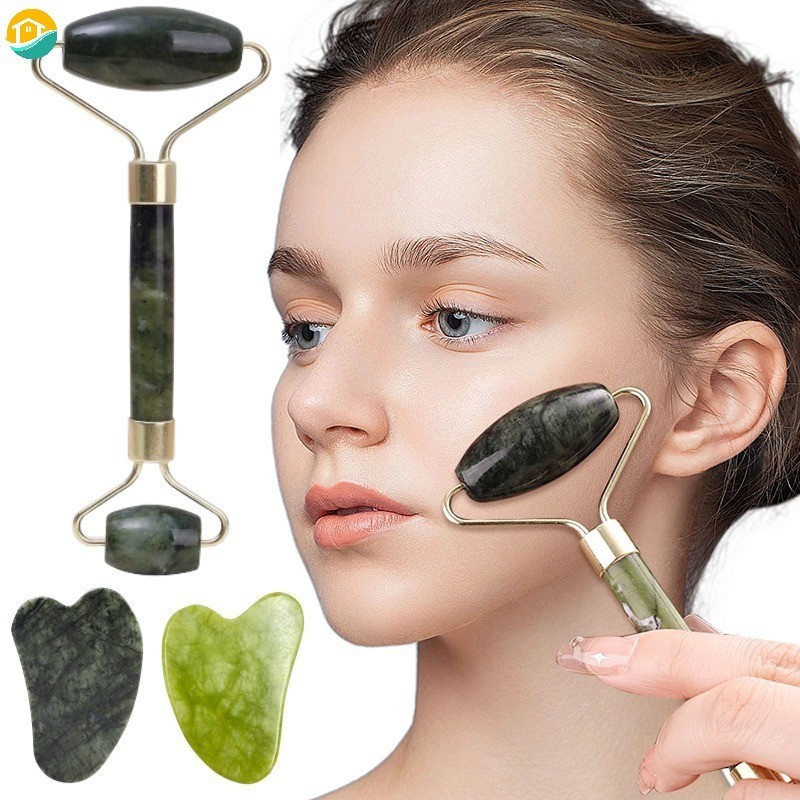 Facial Green Jade Massage Roller Silence Face Roller for Face Neck Massage Relax Eye Scraping
