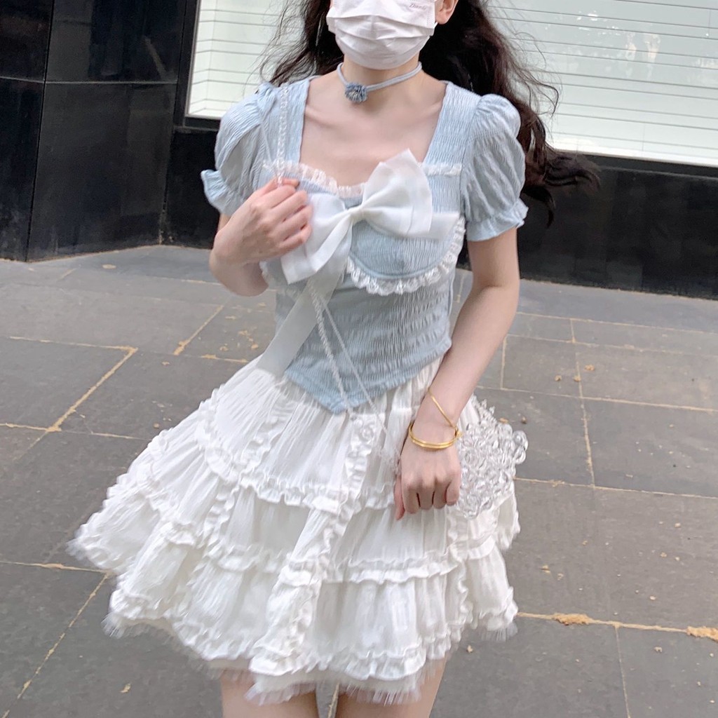 Cake Skirt Women Sweet Japanese High Waisted Bubble Wrinkled Aline