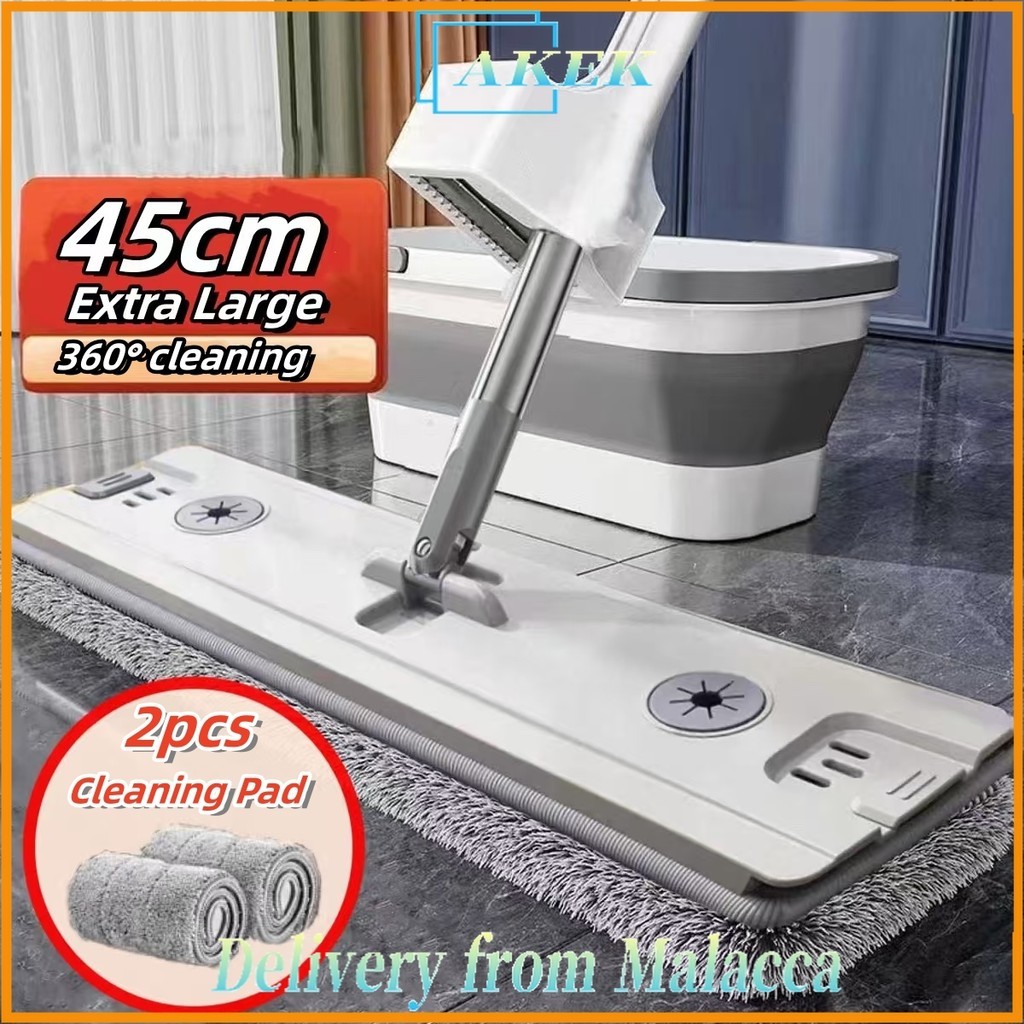 45cm Oversized Panel Squeeze Mop 360 Darjah Berputar Mop Lipat Mop ...