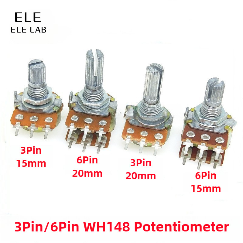 5PCS WH148 Potentiometer 3Pin 6Pin 15mm 20mm Shaft with Nuts and ...