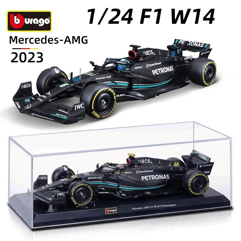 Mclaren F1 Bburago - 1/24 Racing - 2023 Mercedes-AMG F1 W14 E-Performance - With Helmet #Russell - Novelty 2024: A Precise Replica For Racing Fans That Captures The Spirit Of Competition Aston Martin F1