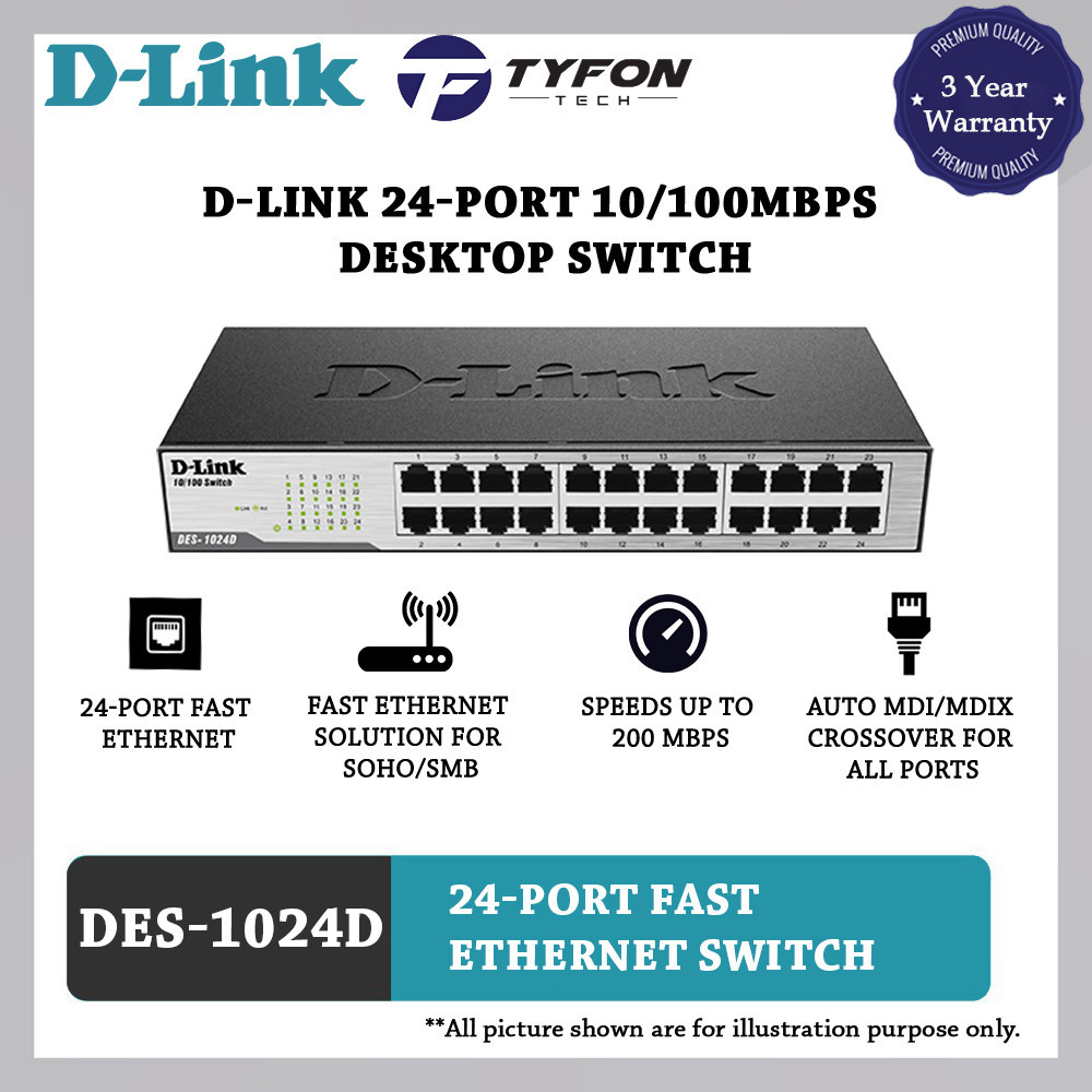 D-LINK 24-Port 10/100Mbps Fast Ethernet Unmanaged Switch DES-1024D ...