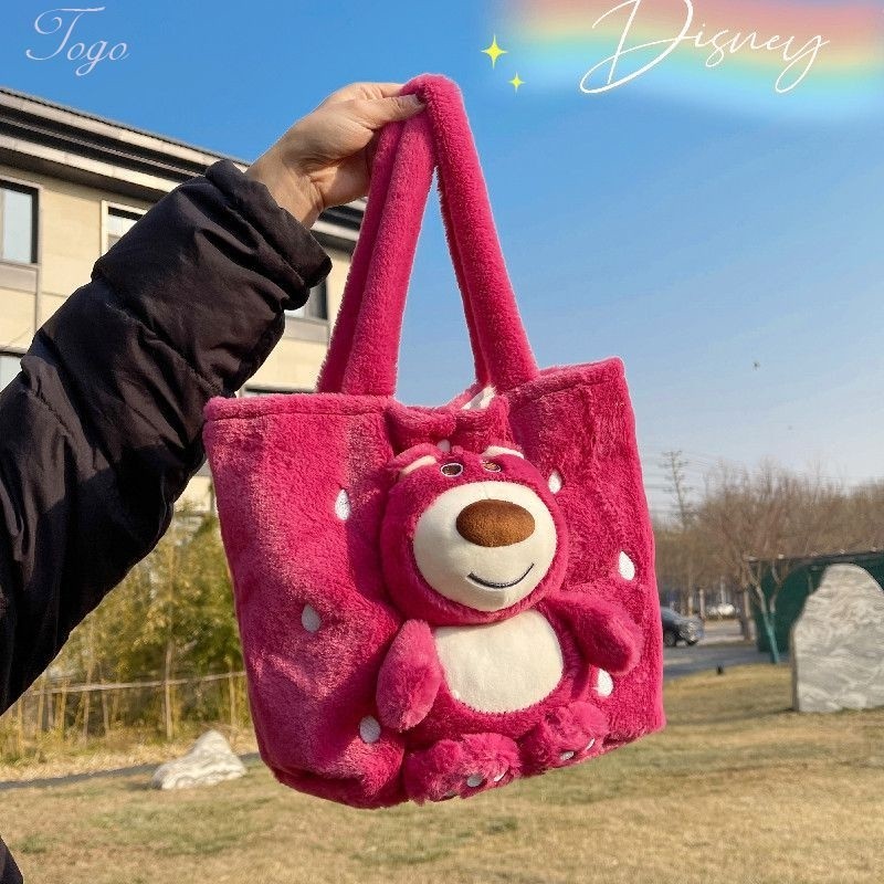 Disney Lotso Shoulder Bag Strawberry Bear Plush Bag Cartoon Plush
