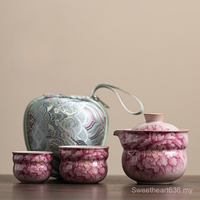 Tea Set Chinese Color Tianxiang Travel Tea Set Pink Ru Outdoor Camping ...
