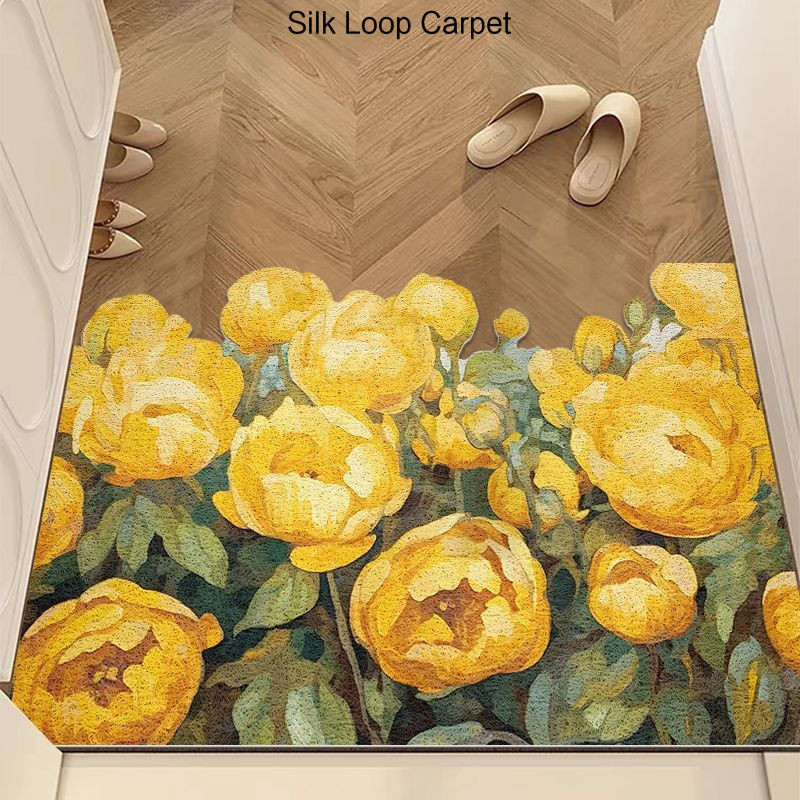 Vintage Oil Painting Flower Silk Ring Carpet Entry Door Scraping Mud ...