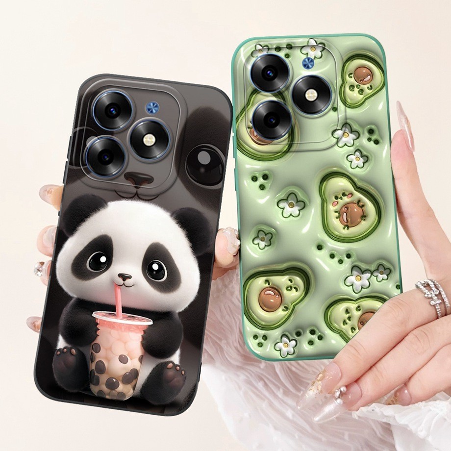 Tecno Spark Go Case Square Silicone Soft Matte Cute Cartoons Panda