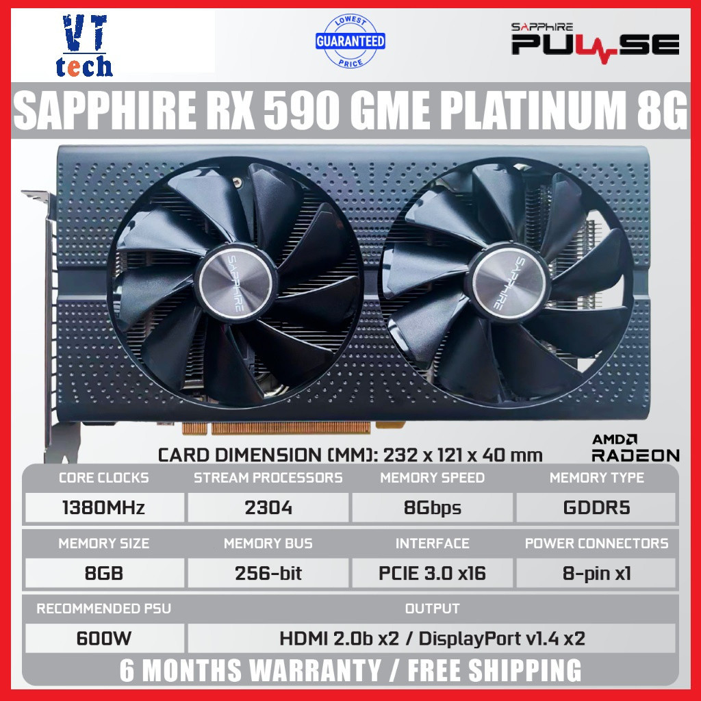 Used sapphire RX 580 590 rx580 2048sp 8g 8GB D5 dual fan AMD graphic ...